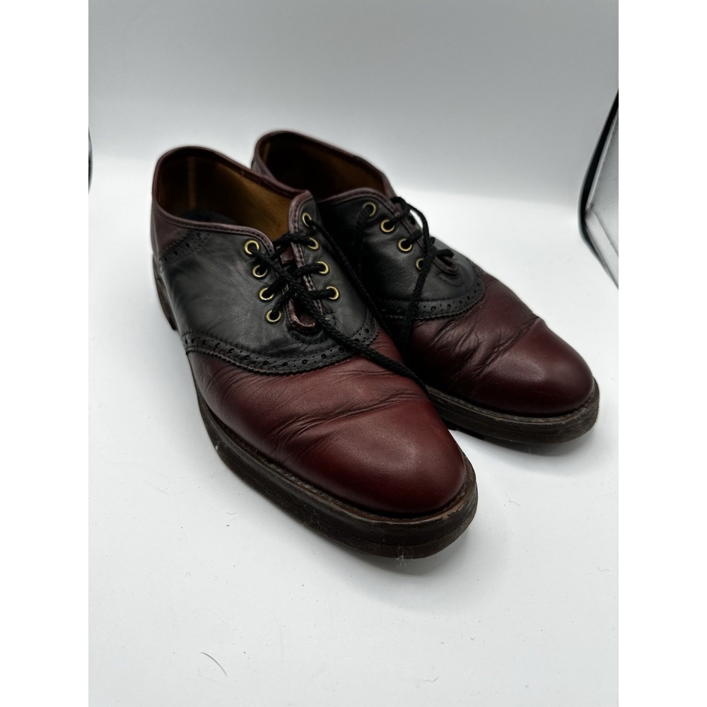 Alan Bee Co Saddle Shoes Mens 9.5M Burgundy Black‎ Leather Oxford Shoes USA